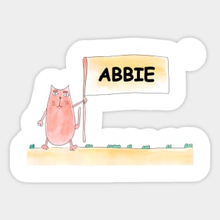 ABBIE name. Personalized gift for birthday your friend. Cat character holding a banner Sticker